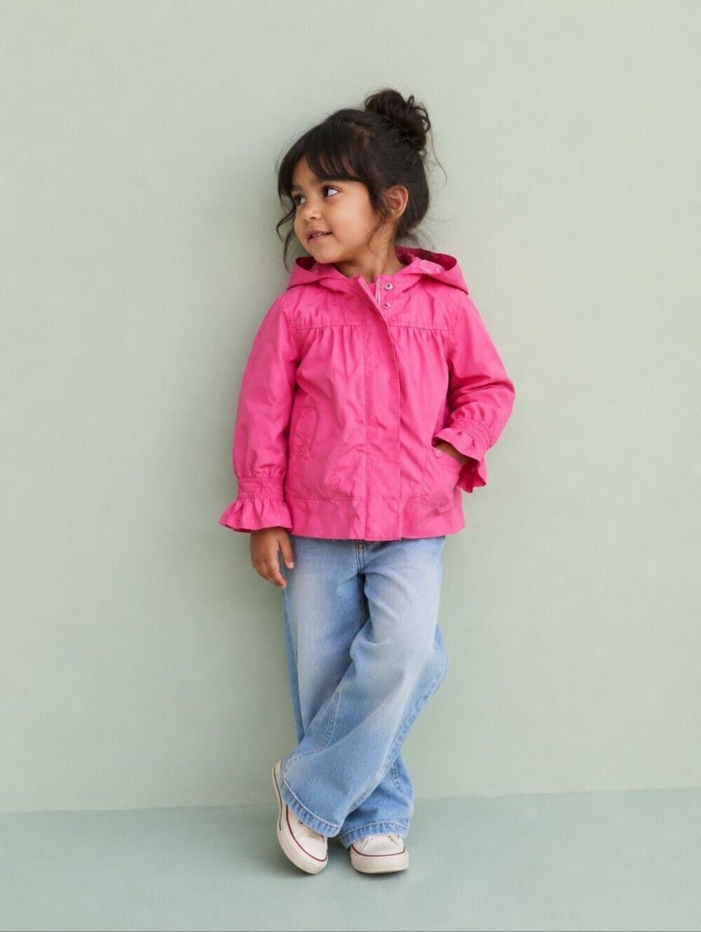 Baby Gap Girls Pink Hooded Jacket 3T Ruffle Bell Sleeve Lightweight Coat